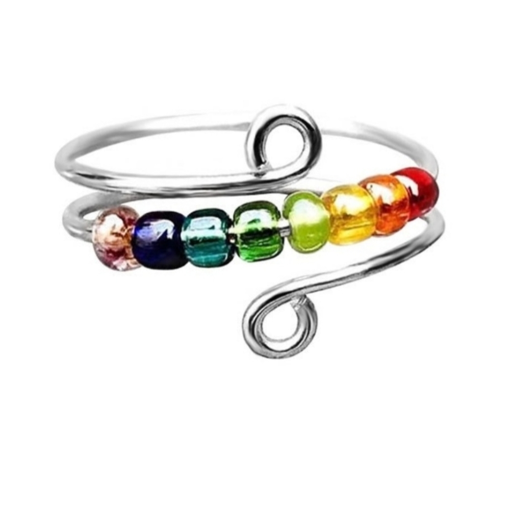 Colorful Beaded Silver Wrap Ring